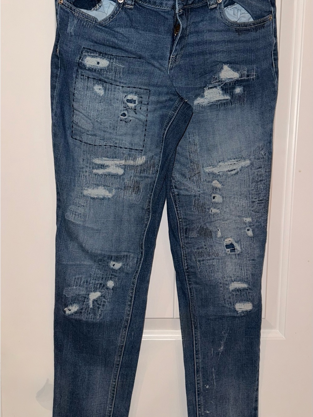 Maurices Women's Distressed Dark Blue Skinny Jeans